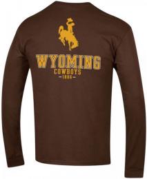 ワイオミング カウボーイズ チャンピオン チームスタック 両面 長袖Tシャツ (茶)/ Wyoming Cowboys