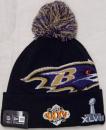 ボルチモア・レイブンズ グッズ ニューエラ NFL '14 XLIX SUPERBOWL CHAMPIONPACK ボンボンニットキャップ(折有版) / Baltimore Ravens