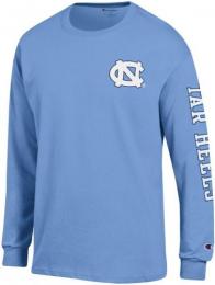 ノースカロライナ ターヒールズ チャンピオン チームスタック 両面 長袖Tシャツ (水色)/ North Carolina Tar Heels