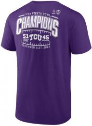 テキサス クリスチャン ホーンドフロッグス '22 フェスタボウル優勝記念 スコア 両面Tシャツ(紫) / Texas Christian Horned Frogs
