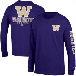 ワシントン ハスキーズ チャンピオン チームスタック 両面 長袖Tシャツ (紫)/ Washington Huskies