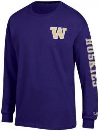 ワシントン ハスキーズ チャンピオン チームスタック 両面 長袖Tシャツ (紫)/ Washington Huskies