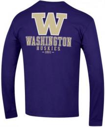 ワシントン ハスキーズ チャンピオン チームスタック 両面 長袖Tシャツ (紫)/ Washington Huskies