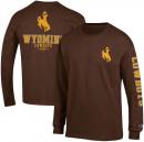 ワイオミング カウボーイズ チャンピオン チームスタック 両面 長袖Tシャツ (茶)/ Wyoming Cowboys