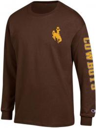 ワイオミング カウボーイズ チャンピオン チームスタック 両面 長袖Tシャツ (茶)/ Wyoming Cowboys