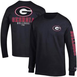 ジョージア ブルドックス チャンピオン チームスタック 両面 長袖Tシャツ (黒)/ Georgia Bulldogs