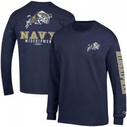 ネイビー ミッドシップメン チャンピオン チームスタック 両面 長袖Tシャツ (紺)/ Navy Midshipmen