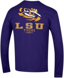 ルイジアナステイト タイガース チャンピオン チームスタック 両面 長袖Tシャツ (紫)/ Louisiana State Tigers