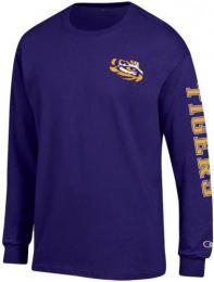 ルイジアナステイト タイガース チャンピオン チームスタック 両面 長袖Tシャツ (紫)/ Louisiana State Tigers