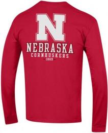 ネブラスカ コーンハスカーズ チャンピオン チームスタック 両面 長袖Tシャツ (赤)/ Nebraska Cornhuskers