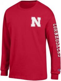 ネブラスカ コーンハスカーズ チャンピオン チームスタック 両面 長袖Tシャツ (赤)/ Nebraska Cornhuskers