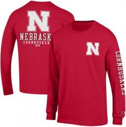 ネブラスカ コーンハスカーズ チャンピオン チームスタック 両面 長袖Tシャツ (赤)/ Nebraska Cornhuskers