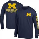 ミシガン ウルヴァリンズ チャンピオン チームスタック 両面 長袖Tシャツ (紺)/ Michigan Wolverines