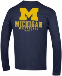 ミシガン ウルヴァリンズ チャンピオン チームスタック 両面 長袖Tシャツ (紺)/ Michigan Wolverines