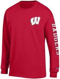 ウィスコンシン バジャーズ チャンピオン チームスタック 両面 長袖Tシャツ (赤)/ Wisconsin Badgers