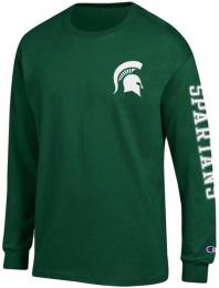 ミシガンステイト スパルタンズ チャンピオン チームスタック 両面 長袖Tシャツ (緑)/ Michigan State Spartans
