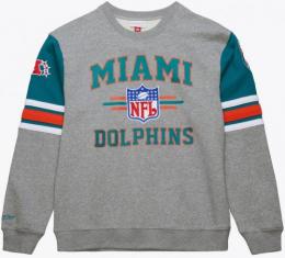 マイアミ ドルフィンズ ミッチェル&ネス スローバック ロゴ オールオーバー 両面トレーナー(グレー)/ Miami Dolphins